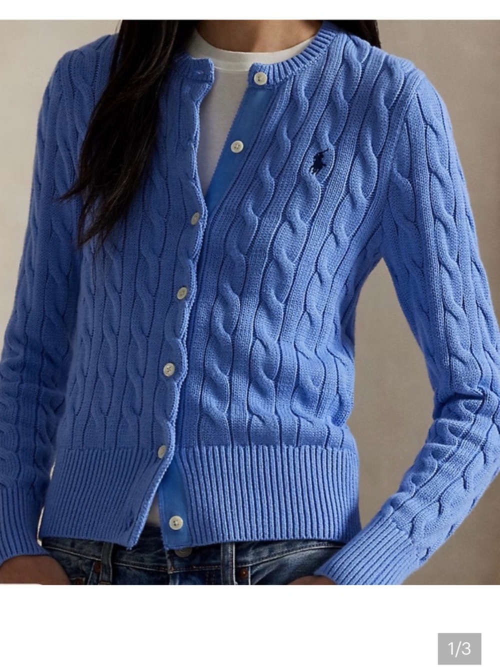 Polo by Ralph Lauren Blue Cable-Knit Button Cardigan Cotton